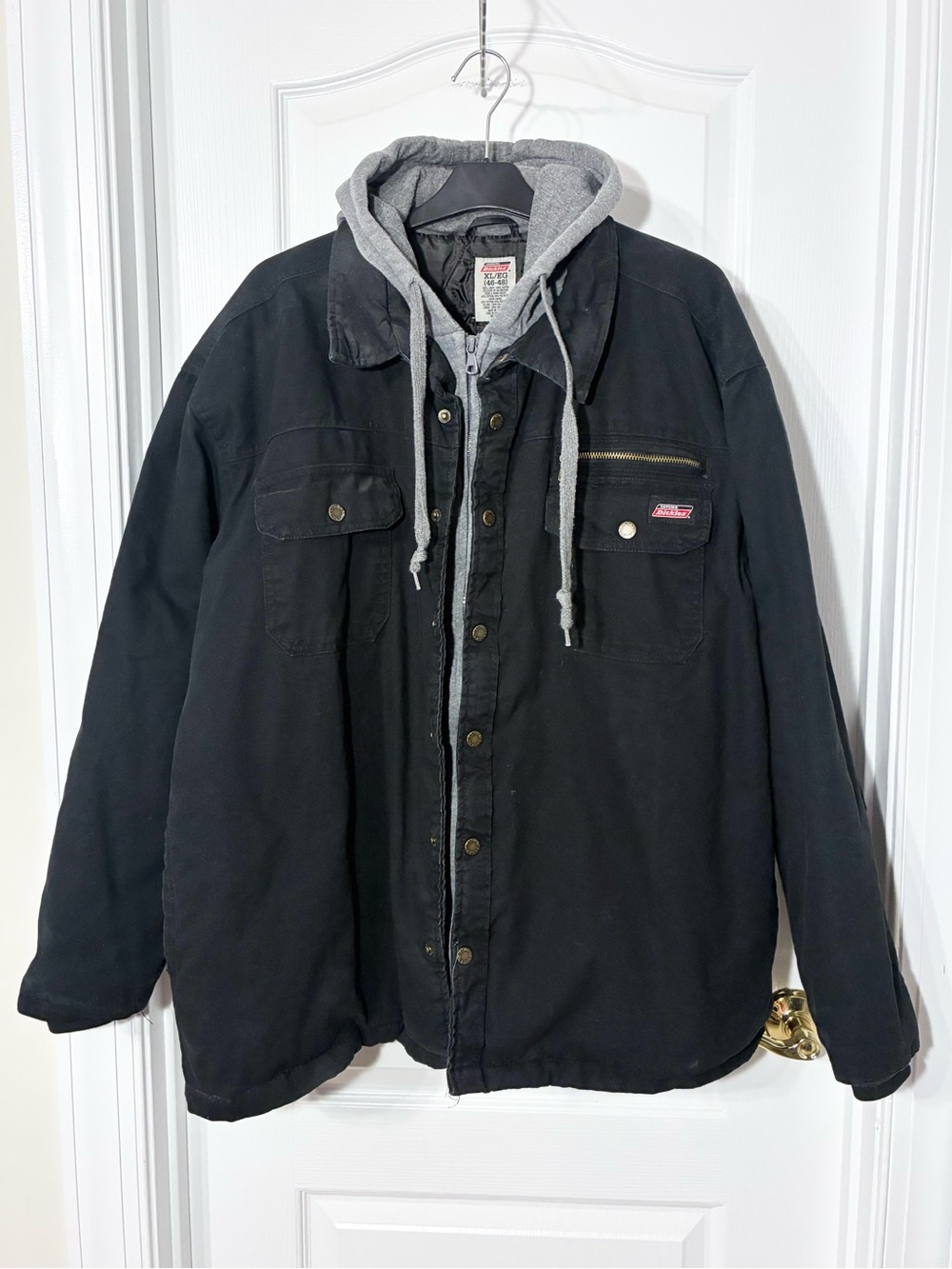 Dickies Hooded Duck Canvas Work Jacket Black Quilted Lined Work Coat Men’s XL